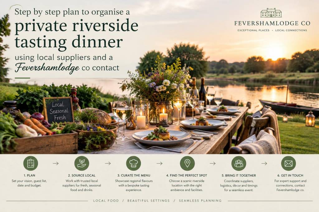 Step-by-step plan to organise a private riverside tasting dinner using local suppliers and a fevershamlodge co contact