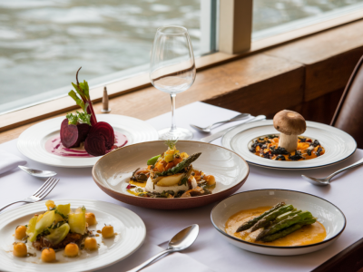 Which riverside restaurants in york offer a vegetarian tasting menu under £30 and how to reserve the best table