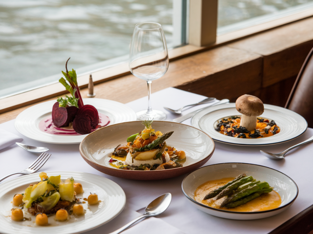 Which riverside restaurants in york offer a vegetarian tasting menu under £30 and how to reserve the best table