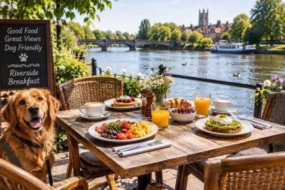 Where to find and book a dog-friendly riverside breakfast near the ouse that seats four
