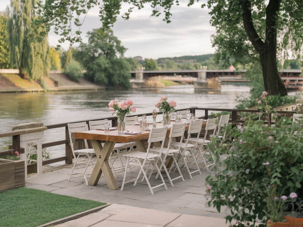 Which riverside restaurants near the ouse offer a private garden table for celebrations and how to book them